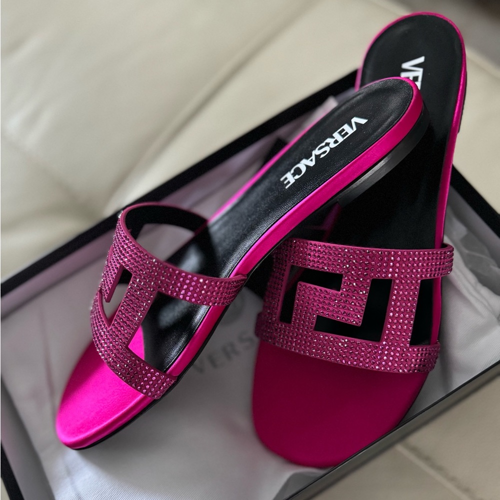 Versace Greca Maze Embellished Slides